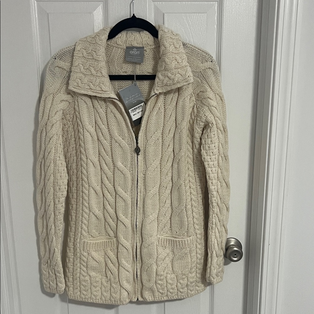 Aran Crafts Women's Cream Cable Knit Cardigan